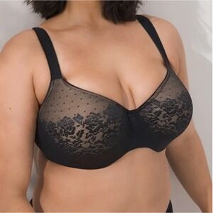 Soma‎ Stunning Support Balconette Bra Black Lace Polka Dot 44D